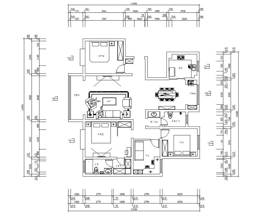200现代四房装修效果图,黑白设计同样能出“色”装修案例效果图-美广网