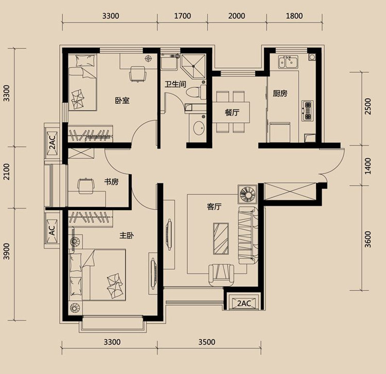 98现代三房装修效果图,现代风格装修案例效果图-美广网(图1)