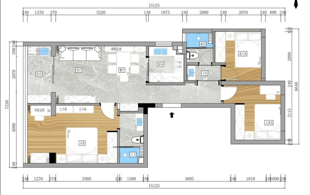 111现代三房装修效果图,宁静和安逸装修案例效果图-美广网