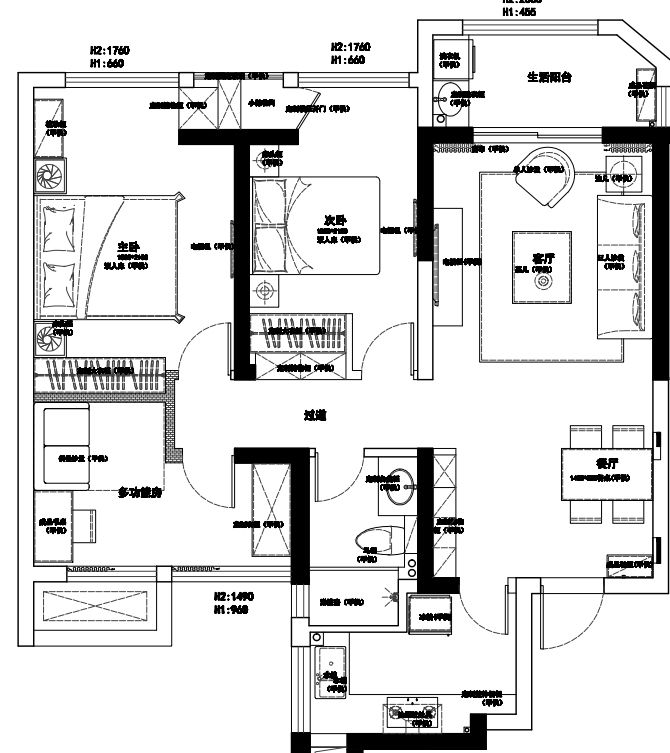 96现代两房装修效果图,东湖国际装修案例效果图-美广网(图1)