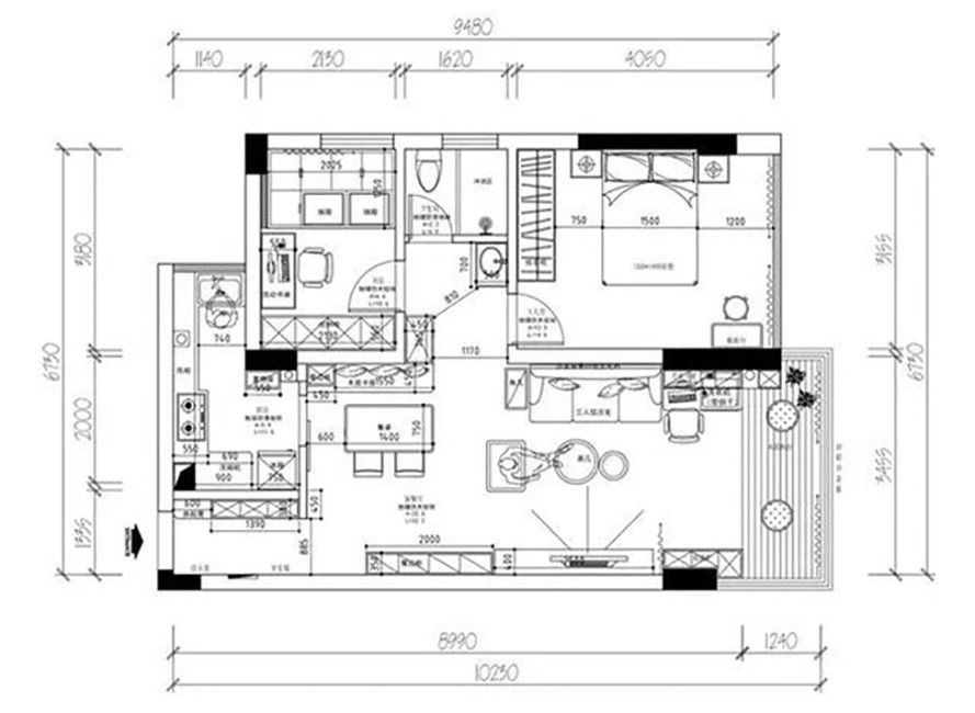 75现代两房装修效果图,75平北欧风小户型二居室装修案例效果图-美广网
