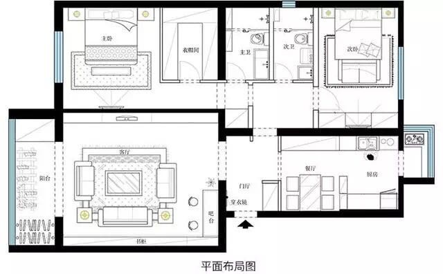 110现代两房装修效果图,现代风格的两居室装修案例效果图-美广网(图1)