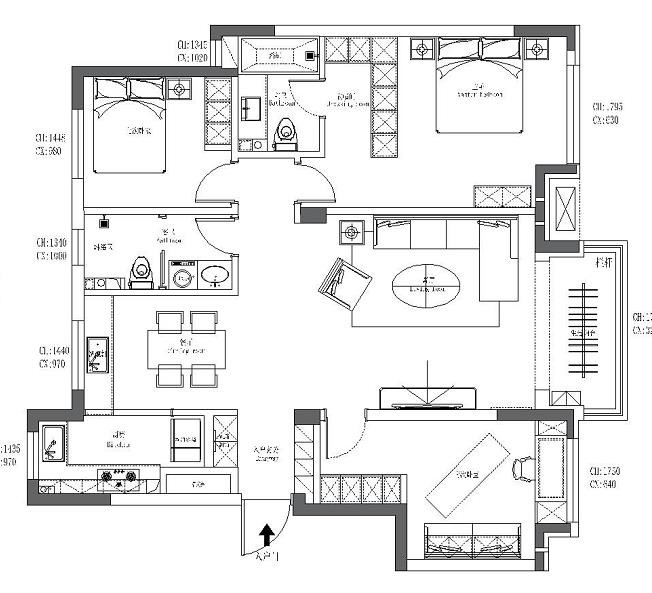 120现代三房装修效果图,简约3居室装修案例效果图-美广网