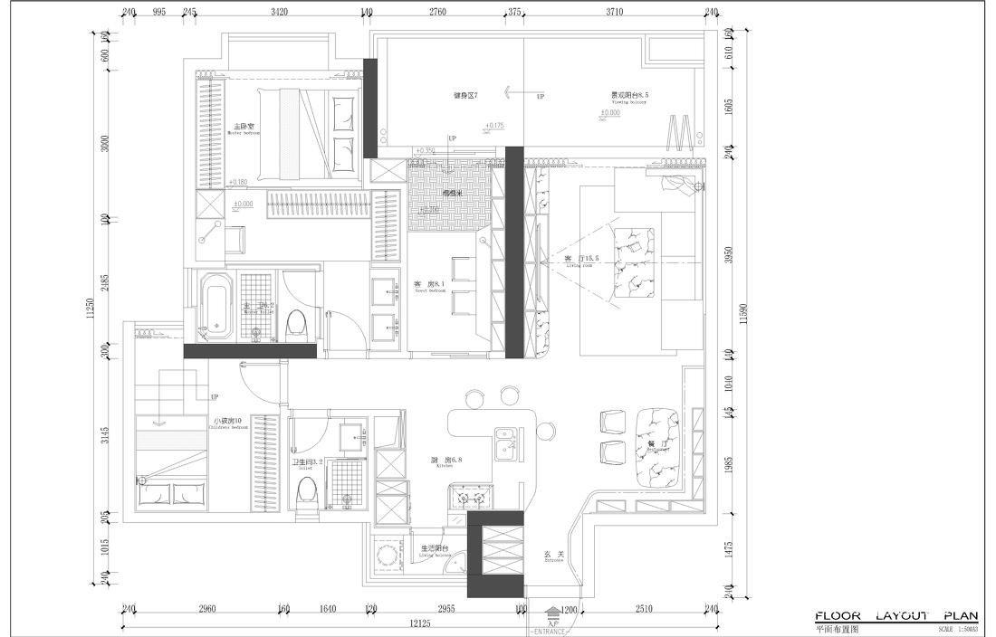 170现代四房装修效果图,质感十足的简约空间装修案例效果图-美广网