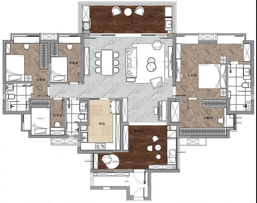 172美式大平层装修效果图,一个散发热情似火的家装修案例效果图-美广网