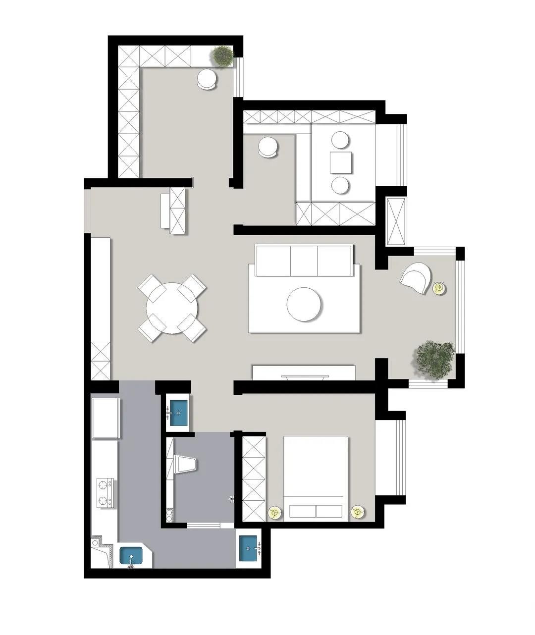 98现代三房装修效果图,现代极简平衡生活98㎡装修案例效果图-美广网