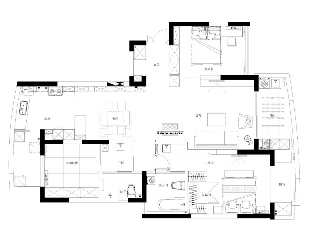 140现代三房装修效果图,140㎡自然简约风三居装修案例效果图-美广网(图1)