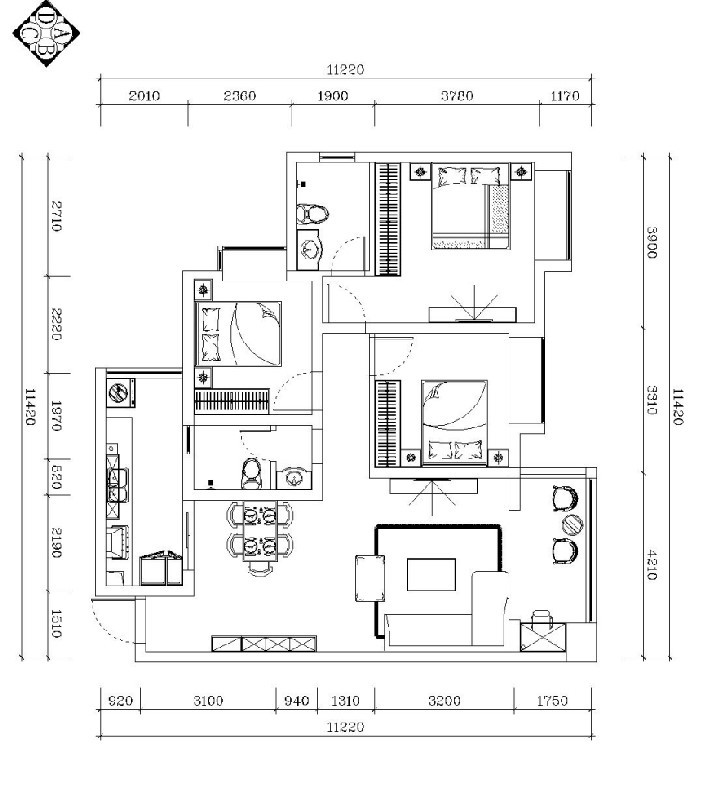 116欧式三房装修效果图,欧式三居室装修案例效果图-美广网(图1)