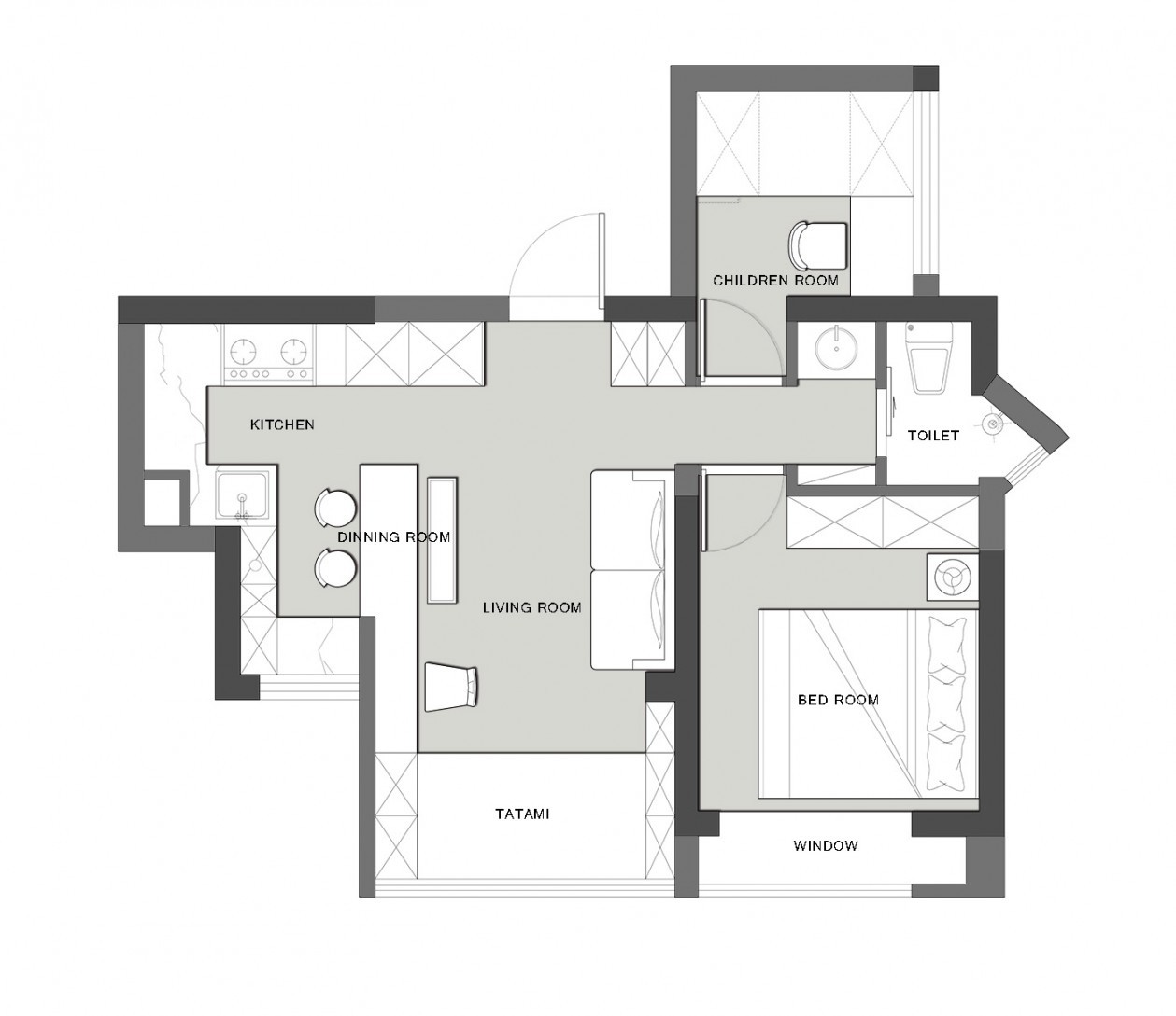 81北欧两房装修效果图,一家三口拥有大客厅大厨房装修案例效果图-美广网(图1)