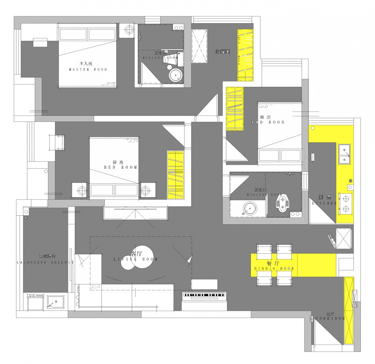 160现代三房装修效果图,谱写生活的温度装修案例效果图-美广网