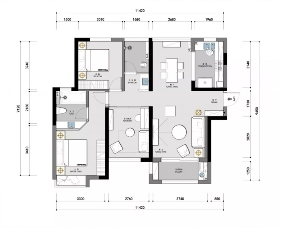 113现代三房装修效果图,纯白简约创造生活的意境装修案例效果图-美广网(图1)