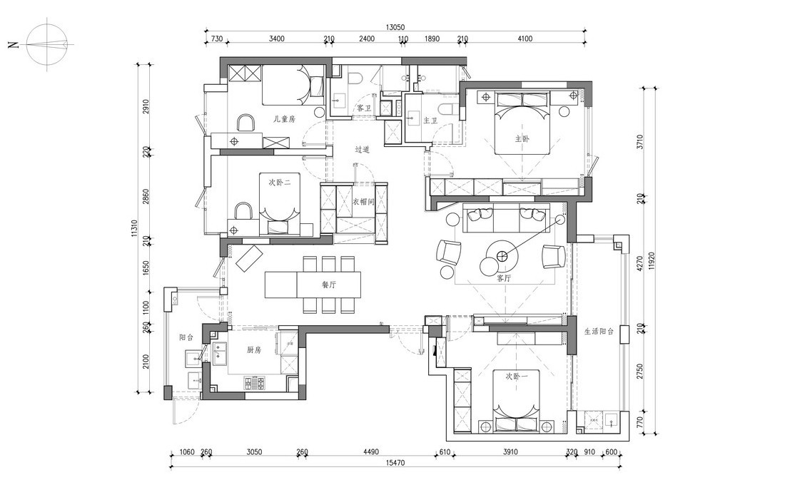 128现代四房装修效果图,现代空间的简约之美装修案例效果图-美广网(图1)
