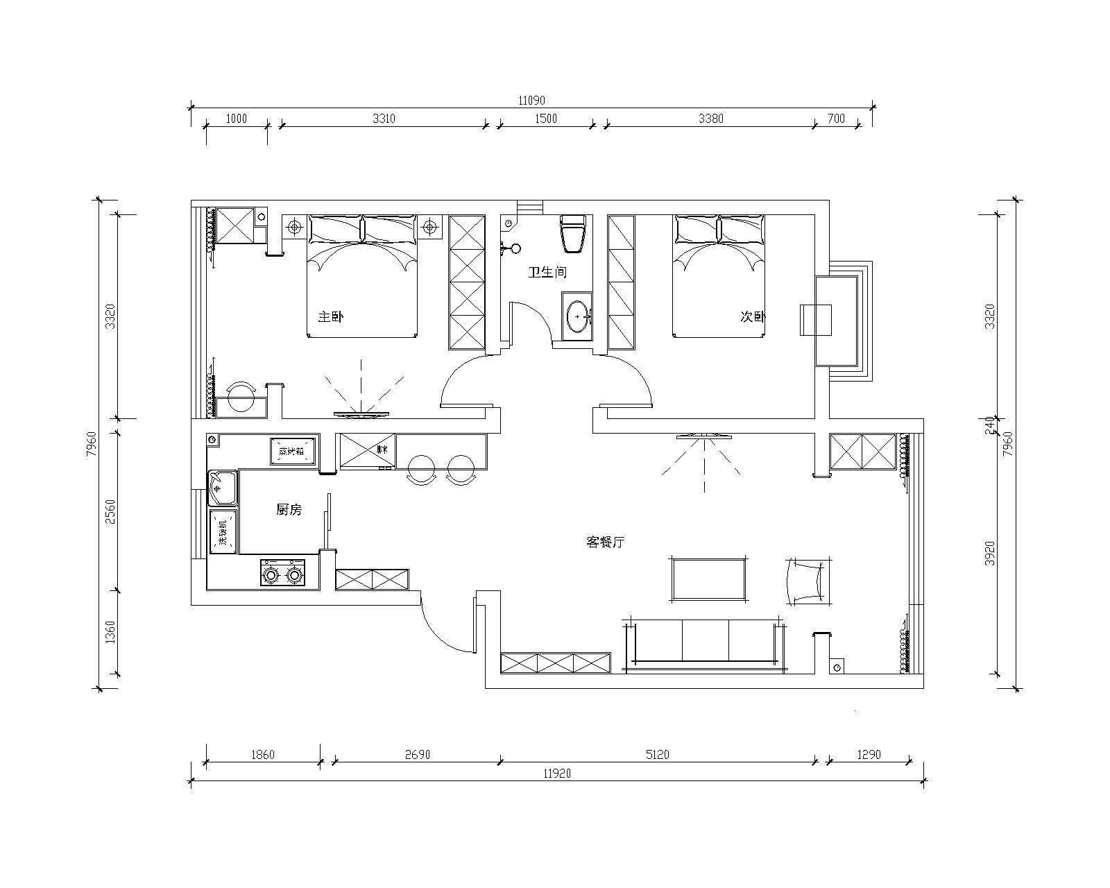 85现代两房装修效果图,现代黑白灰装修案例效果图-美广网