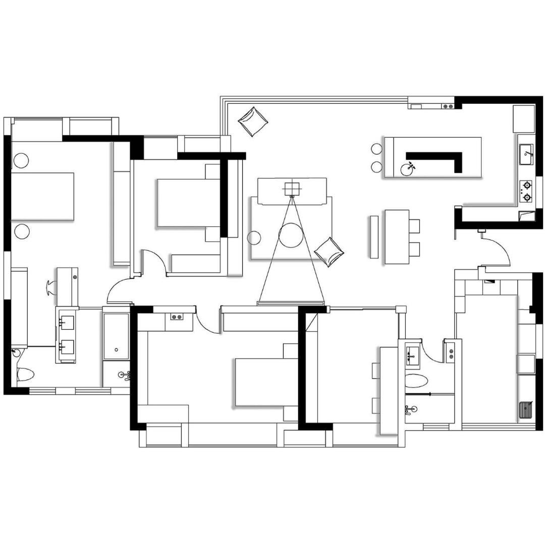 190现代三房装修效果图,极简之家装修案例效果图-美广网(图1)