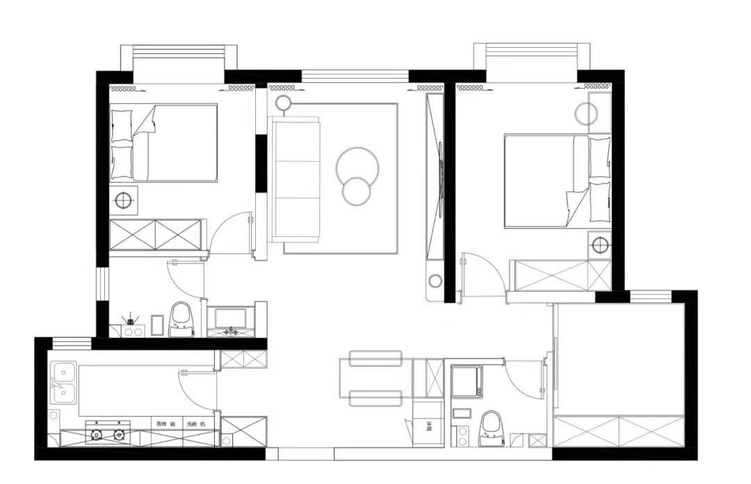 96现代两房装修效果图,简单的幸福生活装修案例效果图-美广网(图1)