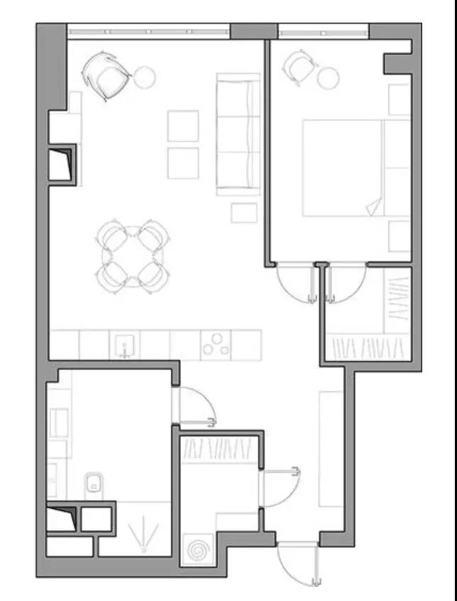62现代小户型/一房装修效果图,一室一厅——小家大设计装修案例效果图-美广网