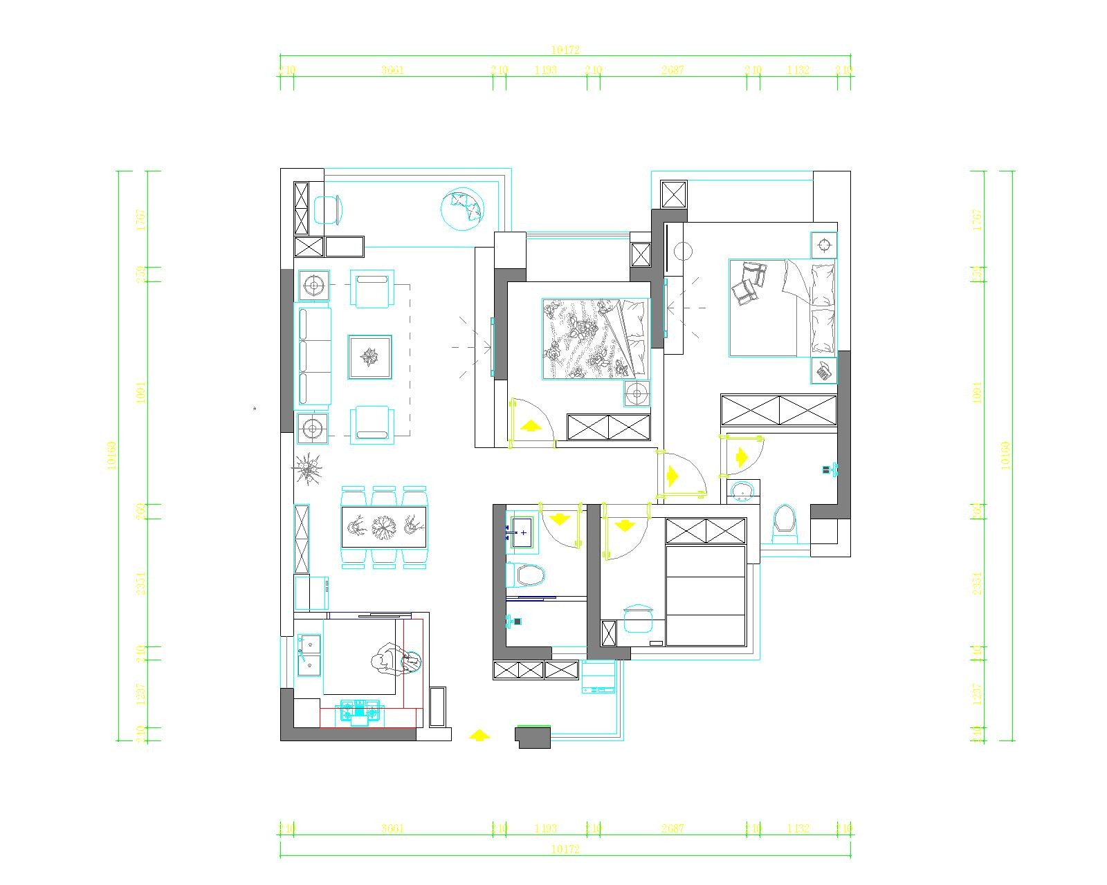 100现代三房装修效果图,110平方 现代风格装修案例效果图-美广网