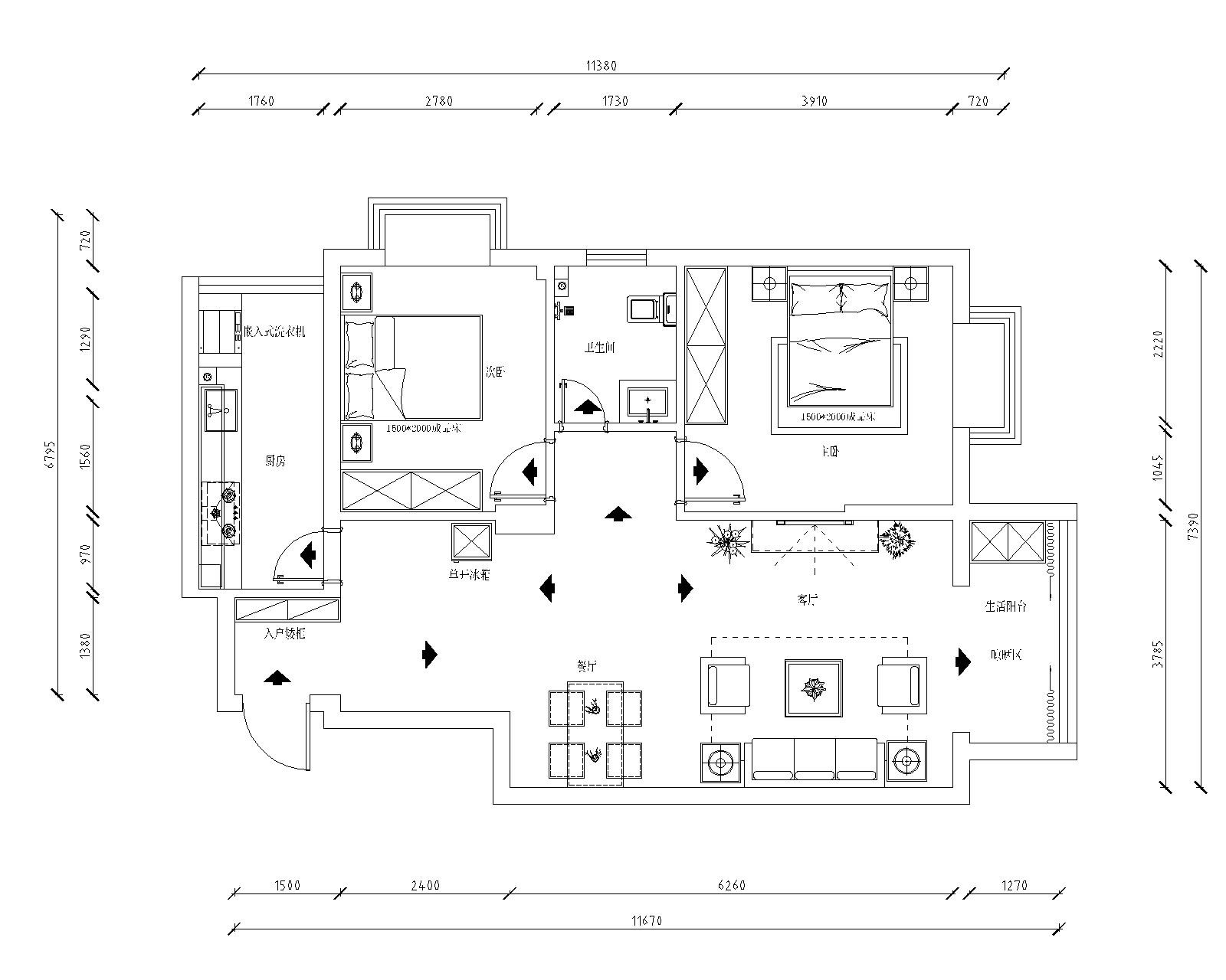 80美式两房装修效果图,80 平方 现代美式装修案例效果图-美广网(图1)