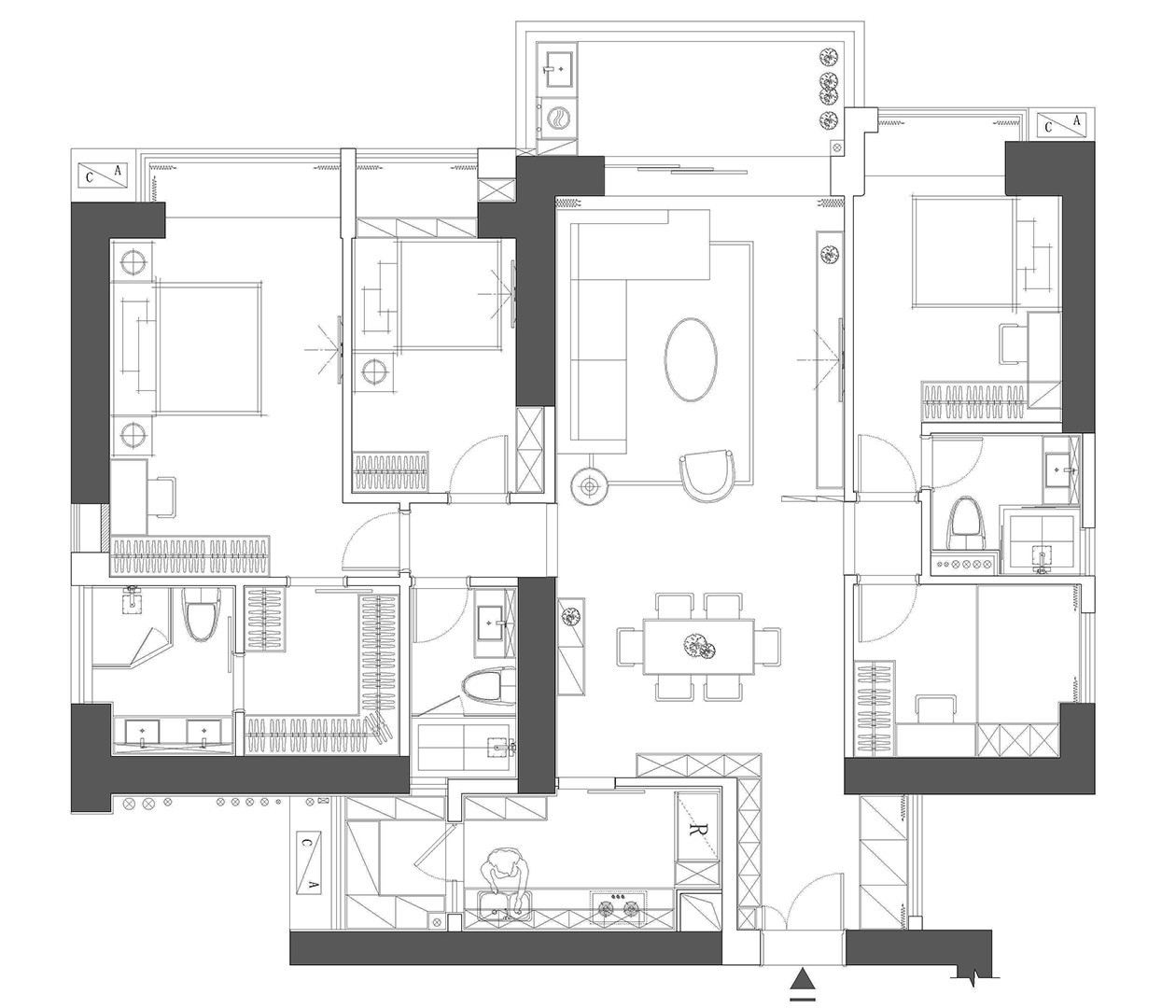 115现代三房装修效果图,品质生活装修案例效果图-美广网