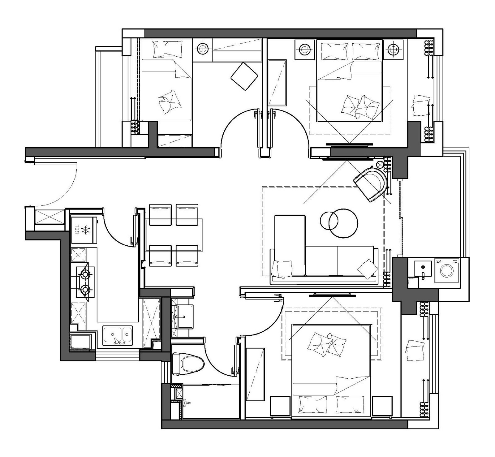 120现代三房装修效果图,家是精神的「庇护所」装修案例效果图-美广网(图1)