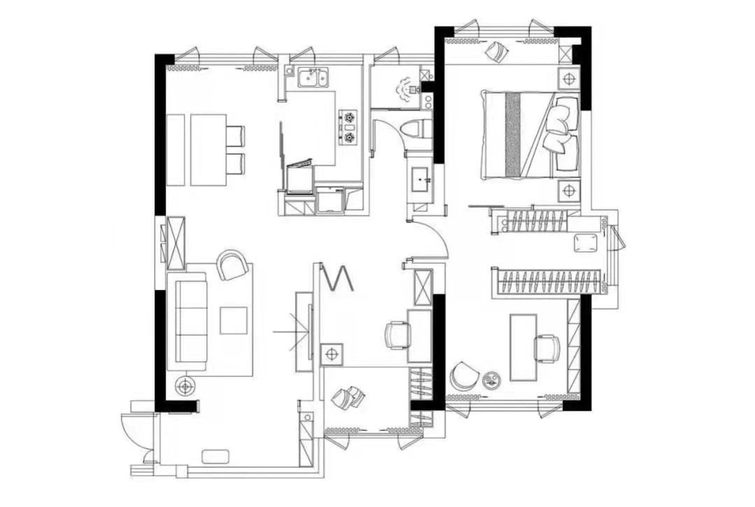 89后现代两房装修效果图,恬静原木清新风装修案例效果图-美广网(图1)