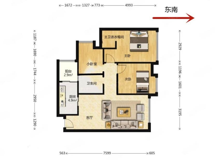 75现代三房装修效果图,温馨小家简约风装修案例效果图-美广网(图1)