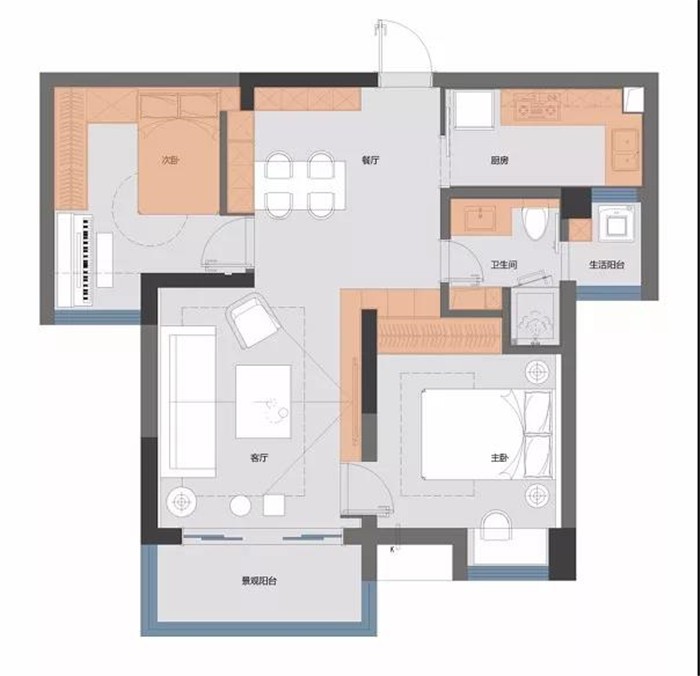 77现代两房装修效果图,雅居乐77㎡——现代风装修案例效果图-美广网