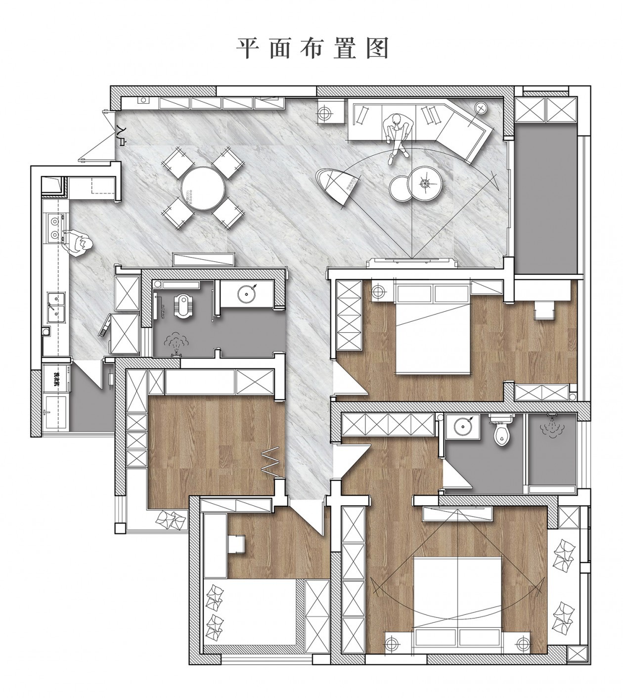 130现代三房装修效果图,烟火气与ga级感的平衡点装修案例效果图-美广网(图1)