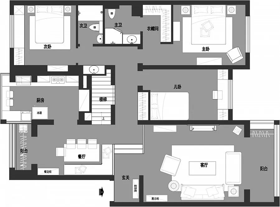 100现代三房装修效果图,精致格调和设计质感的融合装修案例效果图-美广网