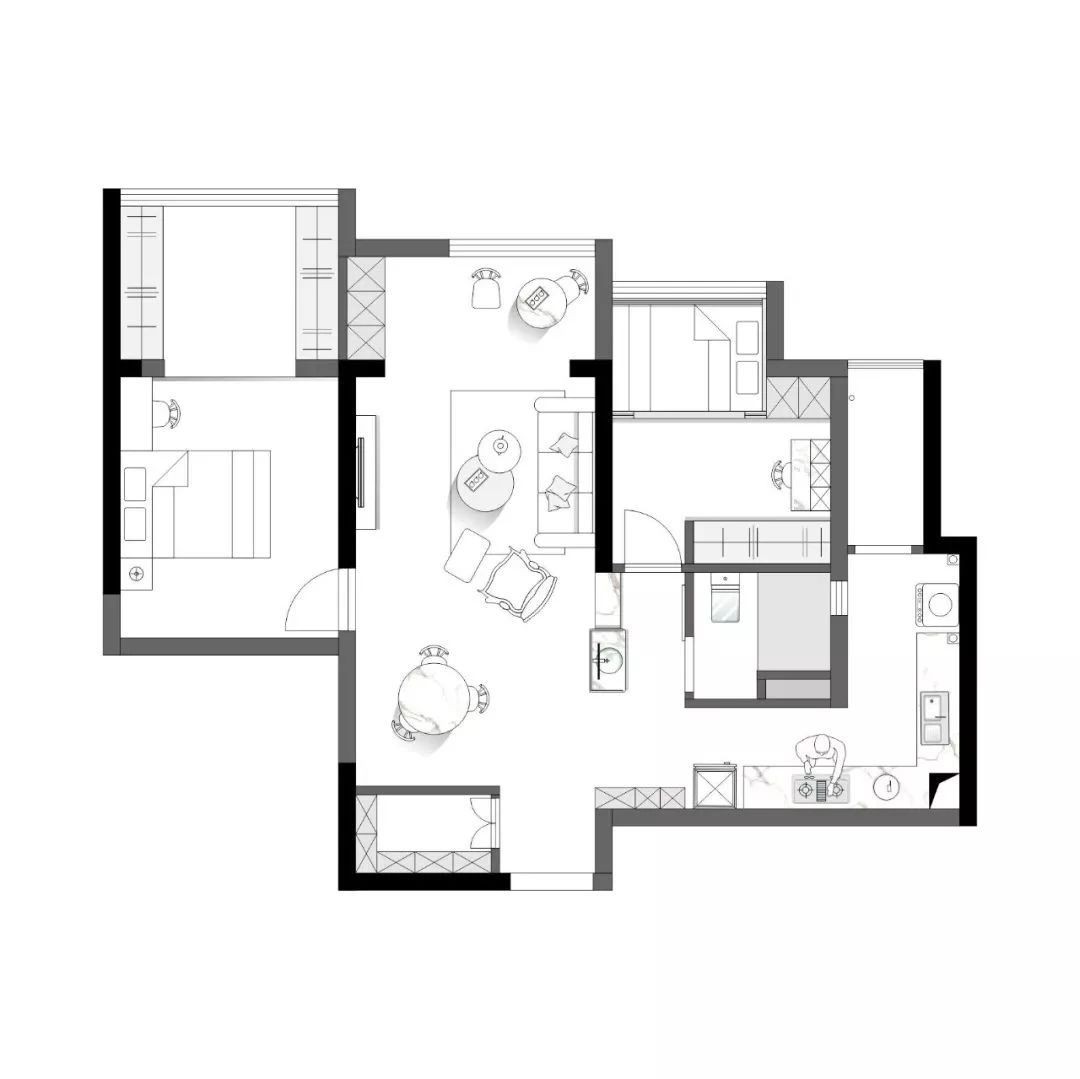 90北欧两房装修效果图,90m²爆改清新二居室装修案例效果图-美广网