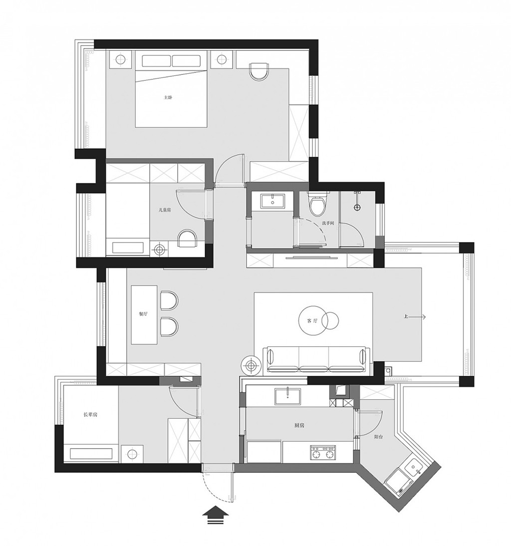 135现代三房装修效果图,时尚与睿智的黑白格调装修案例效果图-美广网