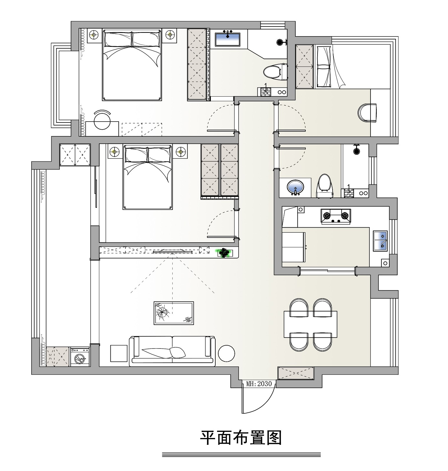 90现代两房装修效果图,感官上简约整洁装修案例效果图-美广网