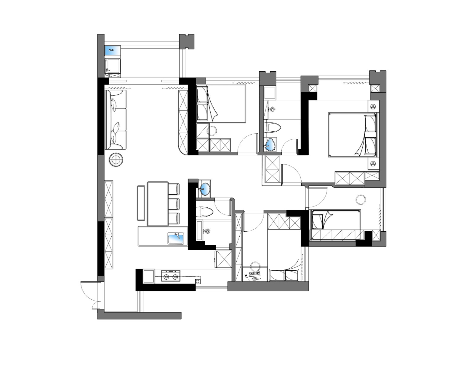 110现代三房装修效果图,诠释简约纯粹的生活美学装修案例效果图-美广网