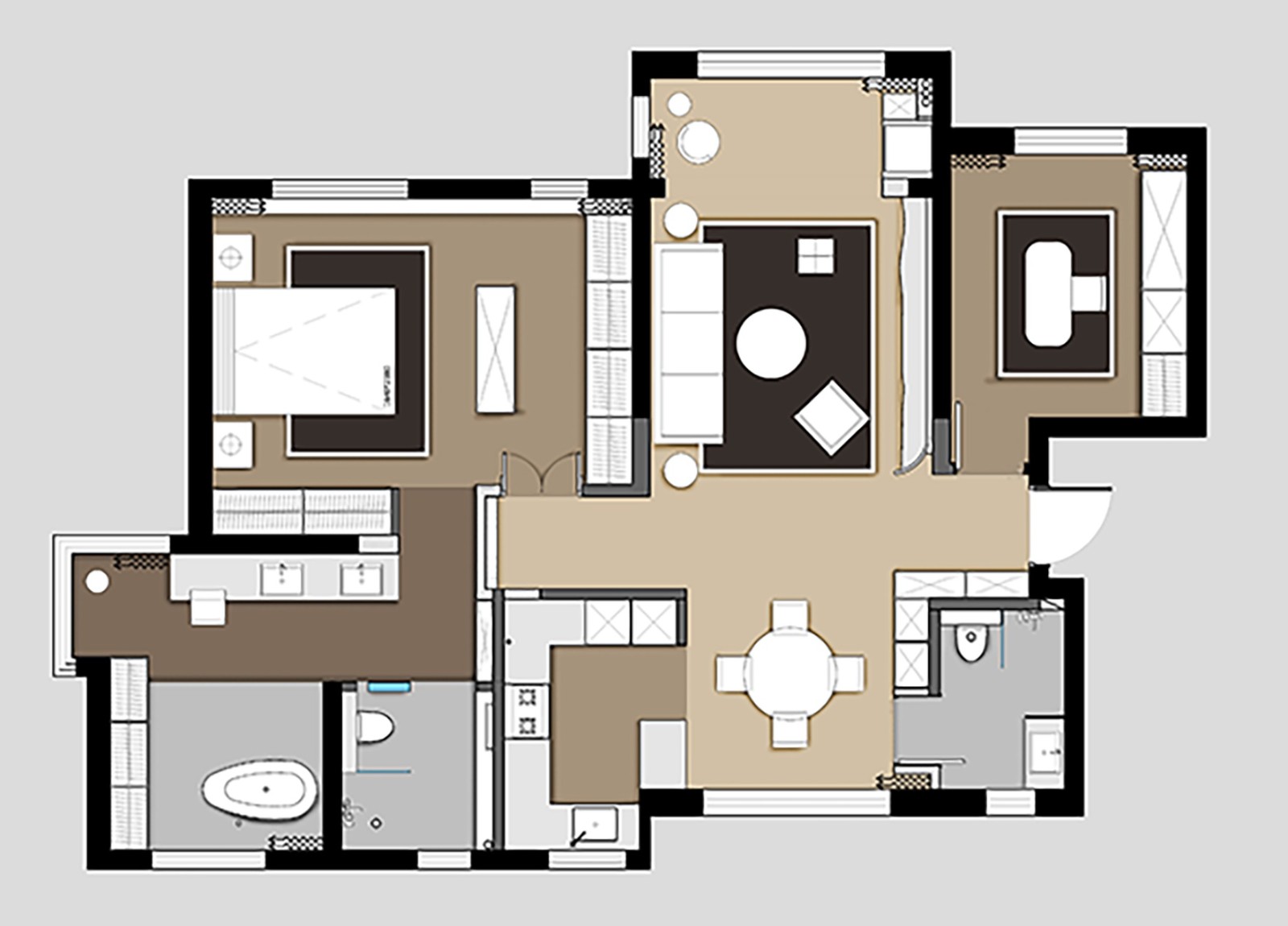 110现代三房装修效果图,简约公寓装修案例效果图-美广网