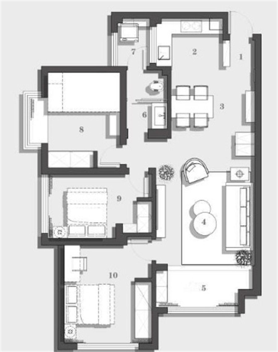 116现代三房装修效果图,现代简约风住宅装修案例效果图-美广网(图1)