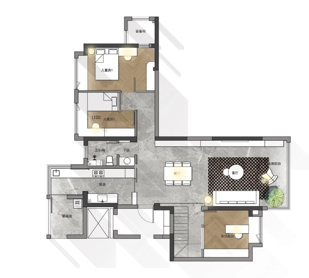 130现代三房装修效果图,简约风，舒适简单的空间~装修案例效果图-美广网