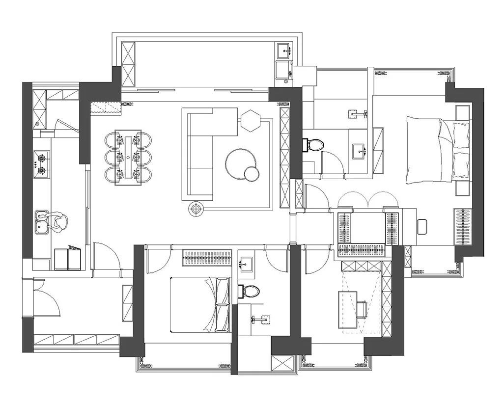 148现代四房装修效果图,改造装出简约温馨的舒适感装修案例效果图-美广网