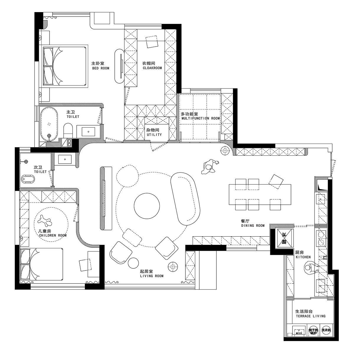 110现代三房装修效果图,都市的宁静生活装修案例效果图-美广网