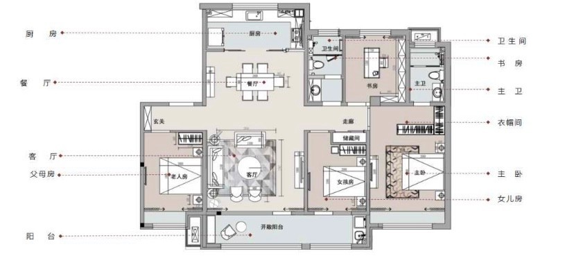 144现代四房装修效果图,处处都透露出了浪漫装修案例效果图-美广网
