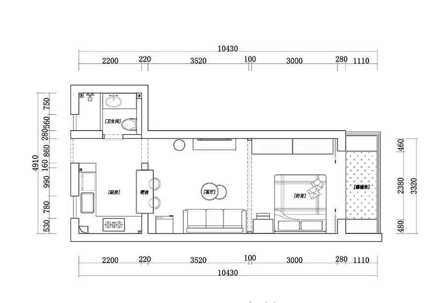59现代两房装修效果图,59㎡的小空间和大舒适装修案例效果图-美广网(图1)
