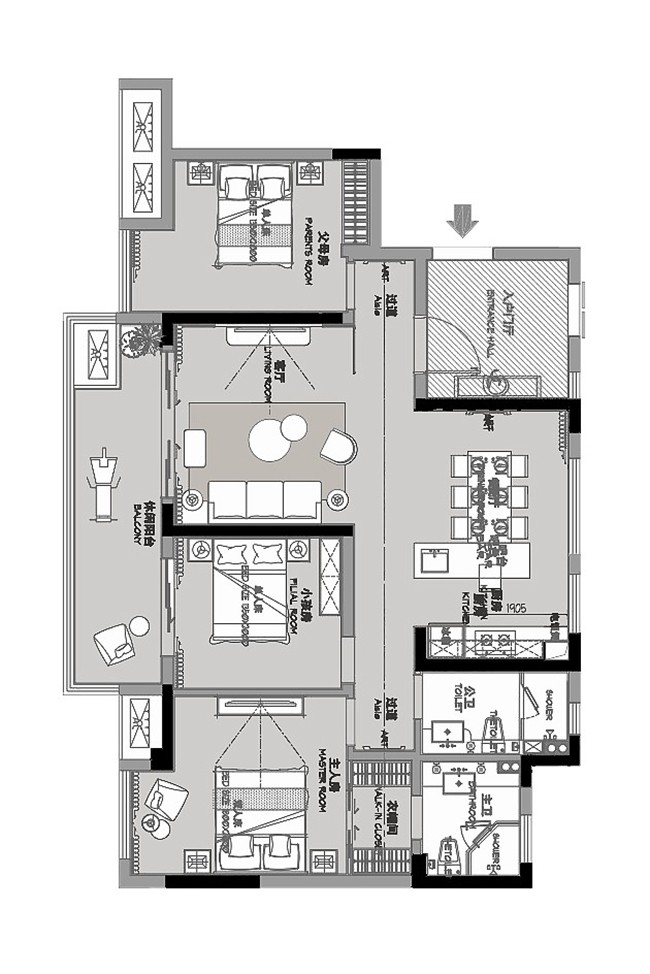 115现代三房装修效果图,都市倒影，印象人居装修案例效果图-美广网(图1)