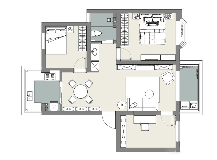 91现代三房装修效果图,现代简质生活装修案例效果图-美广网(图1)