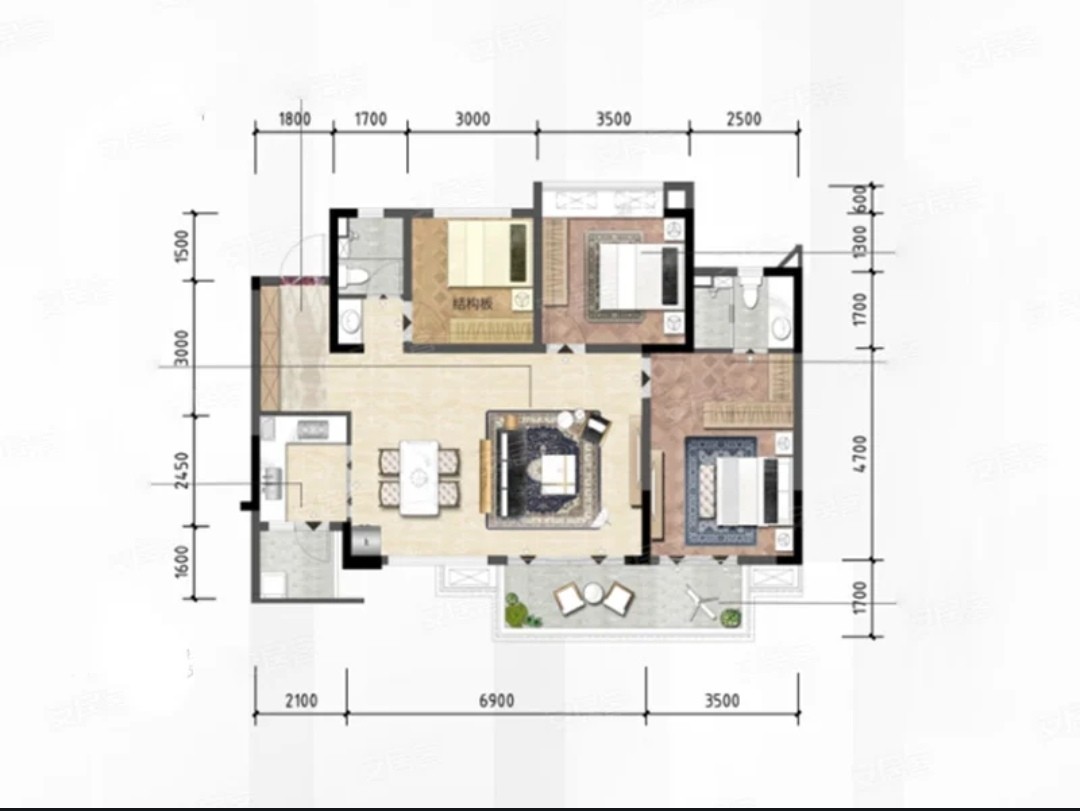 100现代三房装修效果图,100平方米简美风格装修案例效果图-美广网