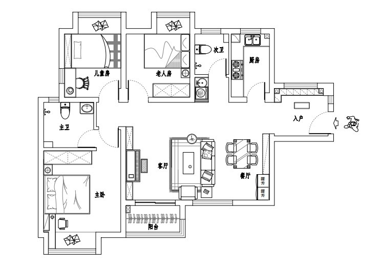90后现代三房装修效果图,蝴蝶洲后现代装修案例效果图-美广网(图1)