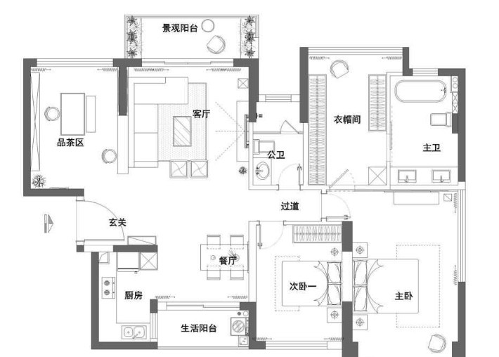 138现代三房装修效果图,摆脱城市浮华装修案例效果图-美广网