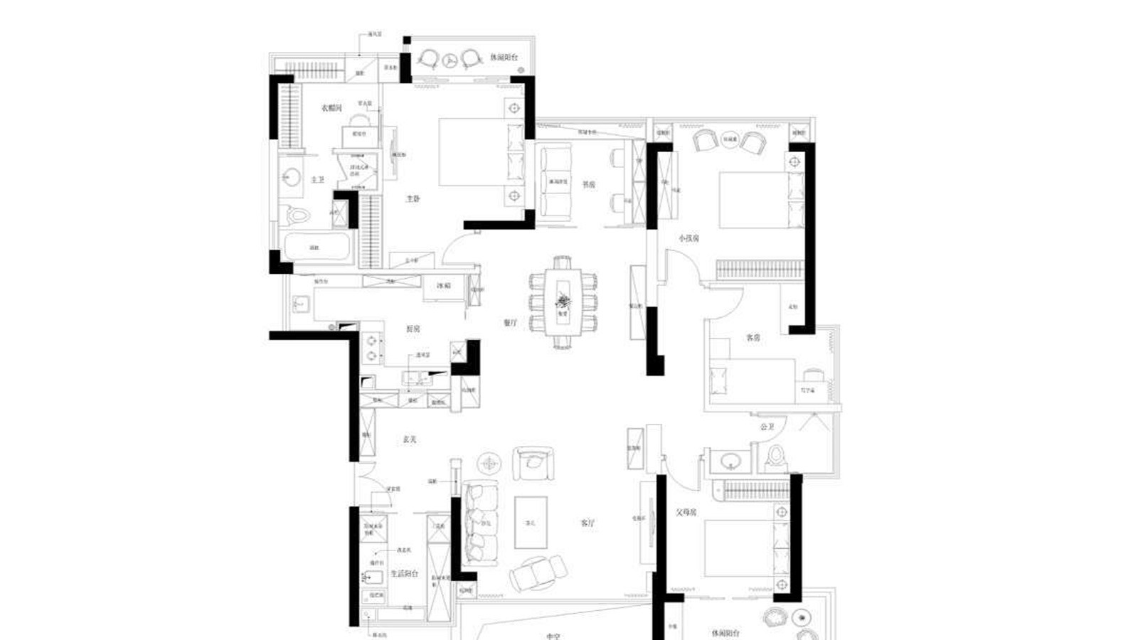 124现代四房装修效果图,简约开阔又干净的家装修案例效果图-美广网