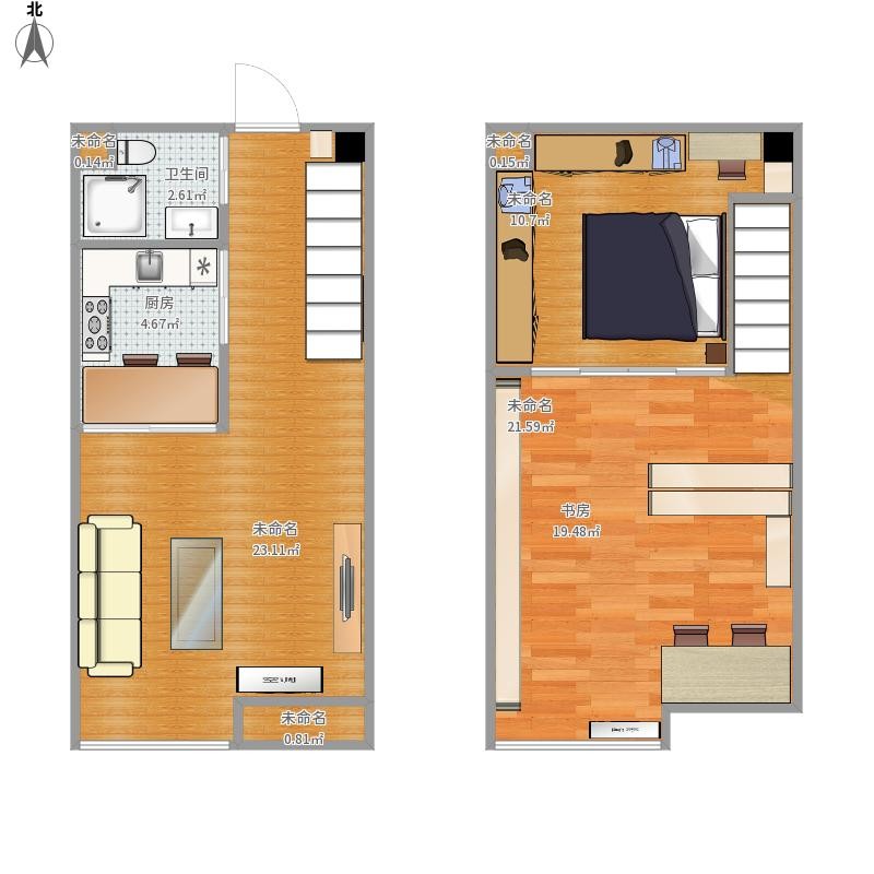 50美式Loft装修效果图,50平米跃层loft两居装修案例效果图-美广网