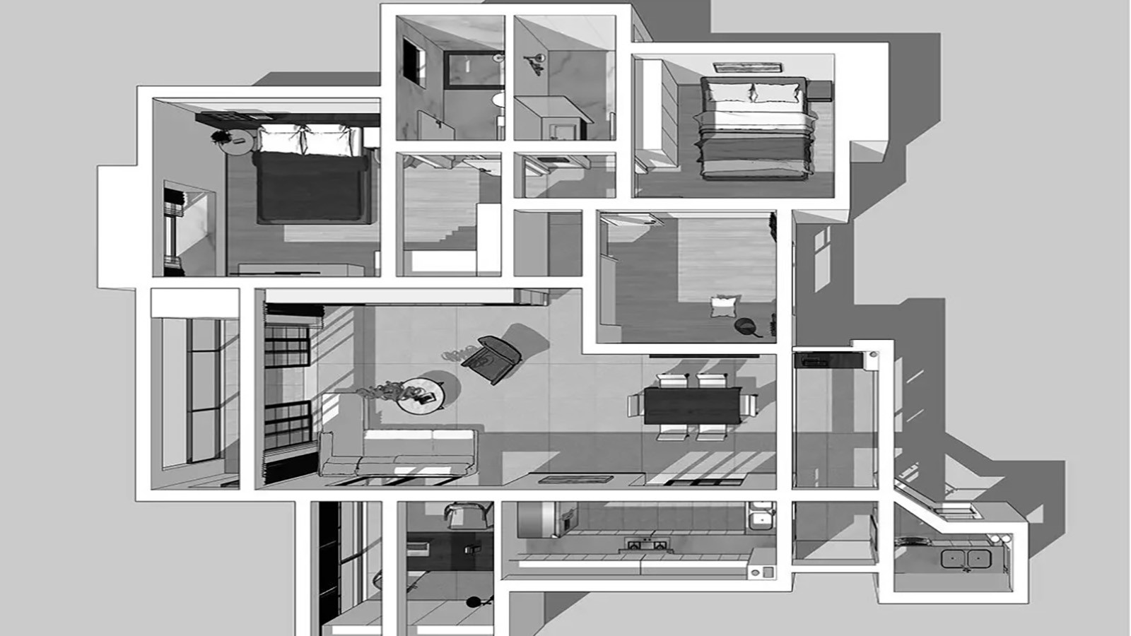 112现代两房装修效果图,优美的室内环境。装修案例效果图-美广网(图1)