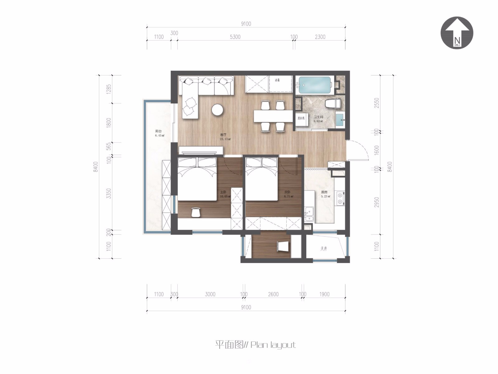 85北欧三房装修效果图,于女士雅居住宅设计装修案例效果图-美广网