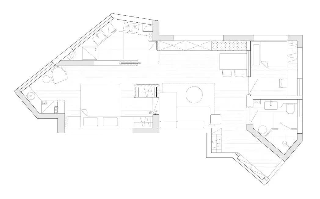 65现代小户型/一房装修效果图,65㎡异形小公寓大改造装修案例效果图-美广网(图1)